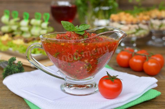 Грузинський соус з кінзою і спеціями з томатної пасти рецепт з фото 