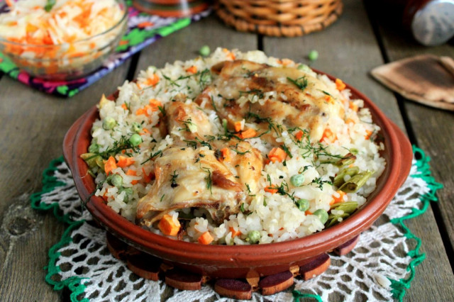 Рис з овочами і куркою в духовці рецепт з фото покроково 