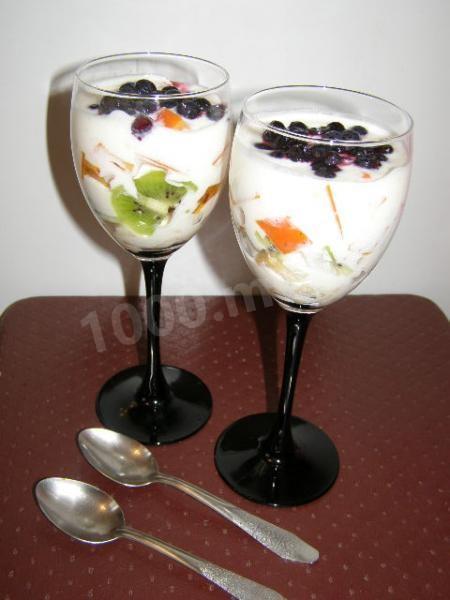 Йогурт фруктовий з ківі, хурмою, чорницею і бананами рецепт з фото покроково 