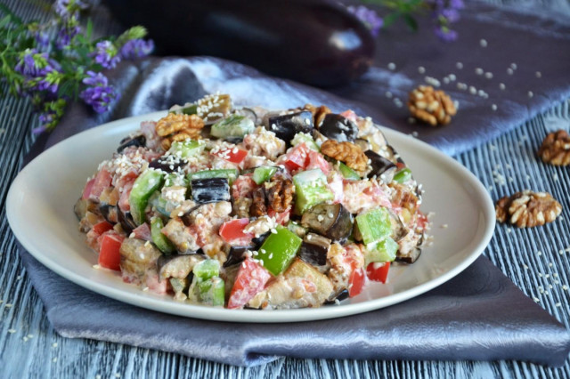 Салат з баклажанів з кунжутом, перцем і волоськими горіхами рецепт з фото покроково і відео 