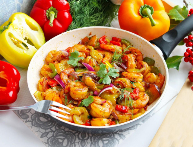 Креветки з овочами з соєвим соусом на сковороді рецепт з фото покроково 