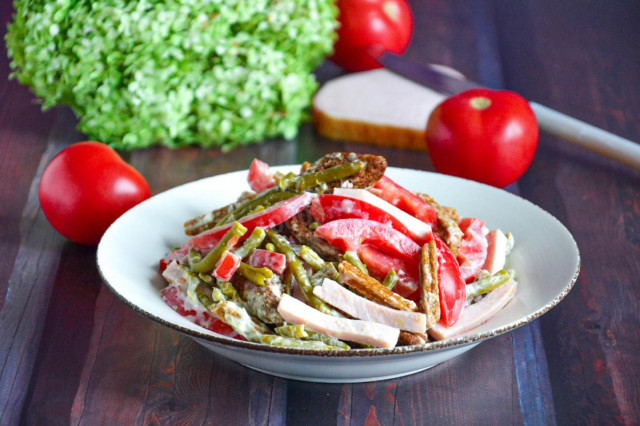Салат з шинкою, помідорами, сухариками і квасолею рецепт з фото покроково і відео 