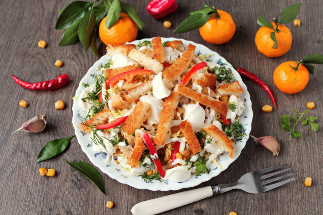 Салат ревнивець з моцарелою, сухариками і мандаринами рецепт з фото покроково 