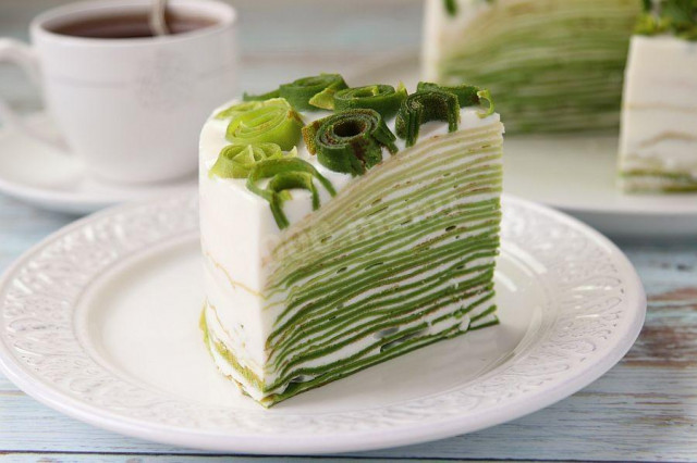 Зелений млинцевий торт без барвників рецепт з фото покроково 