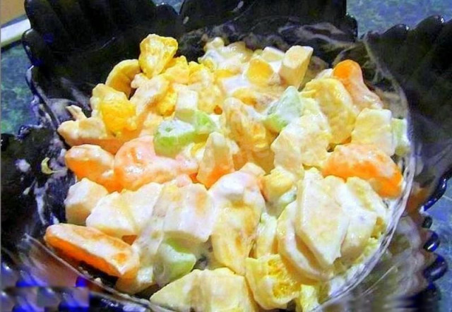 Фруктовий салат з мандаринами і морозивом рецепт з фото покроково 