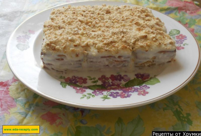 Торт з печива, сметани і вершків і сиру без випічки рецепт з фото покроково 