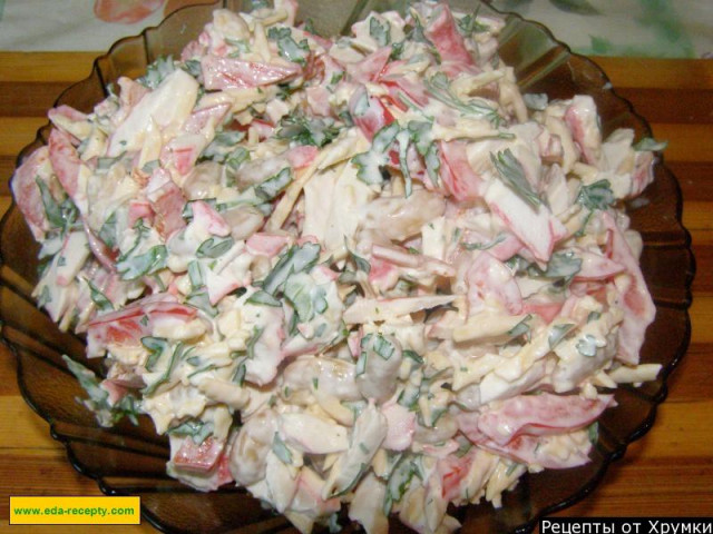 Крабовий салат з квасолею петрушкою і майонезом рецепт з фото покроково 
