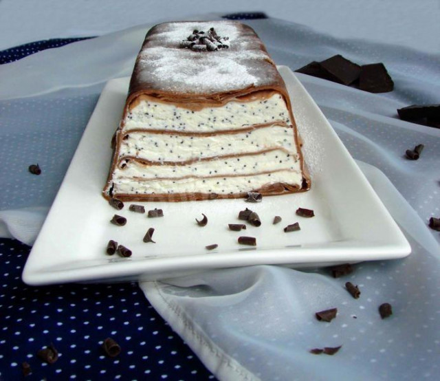 Млинцевий сирний торт з шоколадних млинців рецепт з фото покроково 