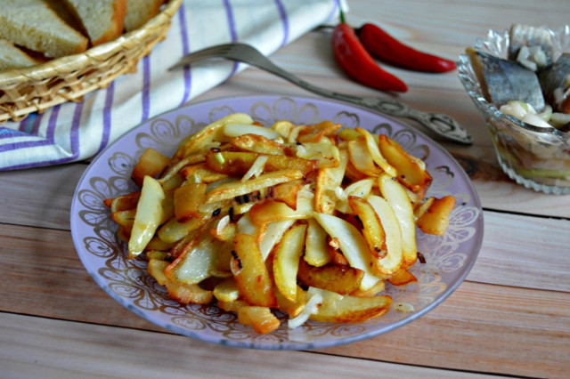 Смажена картопля з ріпчастою цибулею і шкварками рецепт з фото 