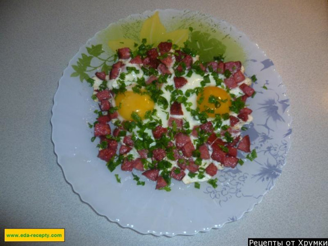 Яйця з вареною ковбасою рецепт з фото покроково 