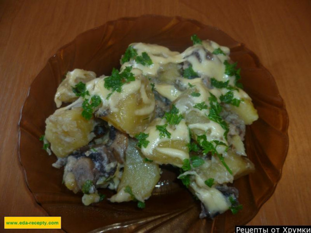 Картопля з куркою і грибами рецепт з фото покроково 
