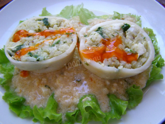 Фаршировані кальмари з рисом і яйцем рецепт з фото покроково 