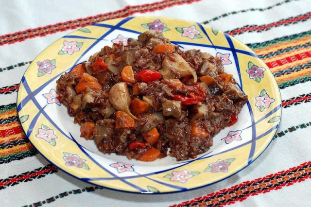 Червоний рис з грибами і овочами рецепт з фото 
