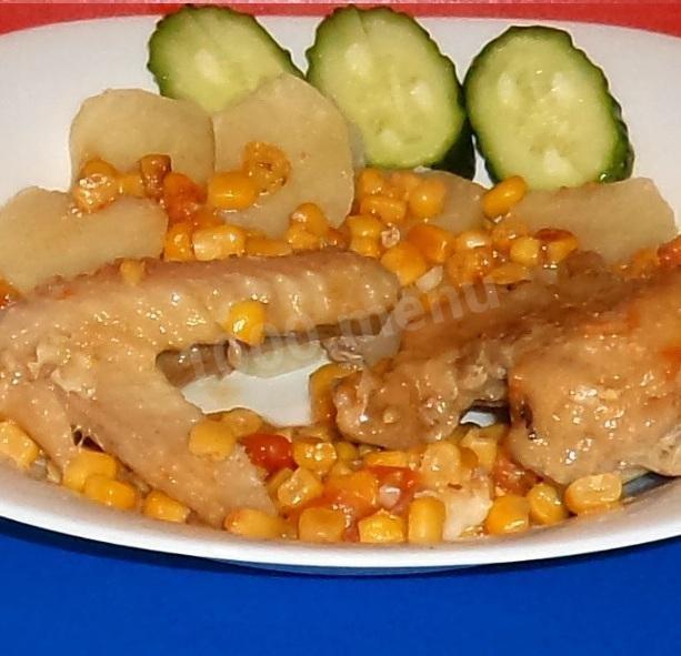 Тушкована курка з кукурудзою і томатами рецепт з фото покроково 