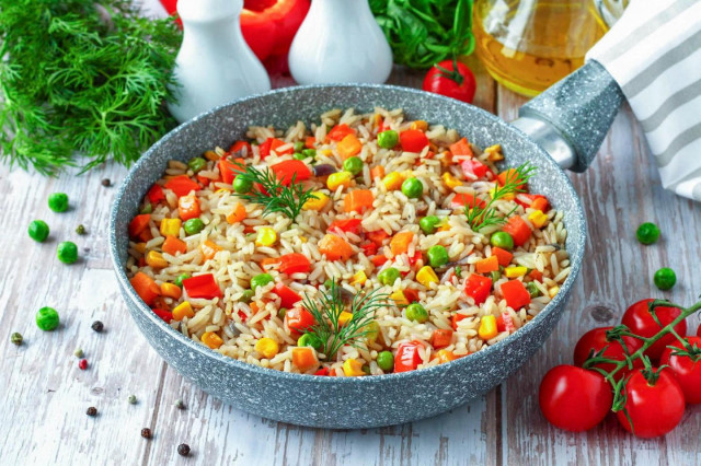 Рис з овочами на сковороді рецепт з фото покроково і відео 