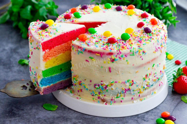 Райдужний торт з кремом в домашніх умовах рецепт з фото покроково і відео 
