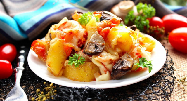 Картопля з грибами і помідорами в духовці рецепт з фото покроково і відео 