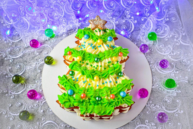 Торт Ялинка на Новий рік з медових коржів рецепт з фото покроково 