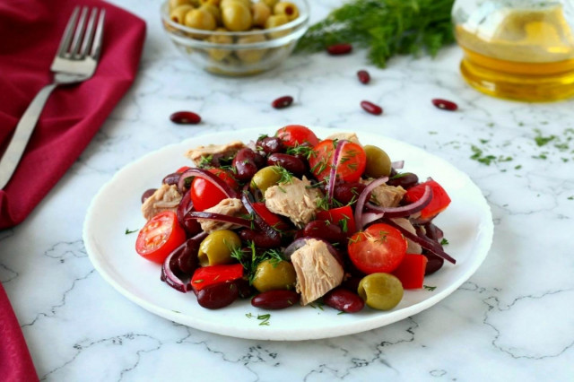 Салат з тунцем і червоною квасолею рецепт з фото покроково і відео 