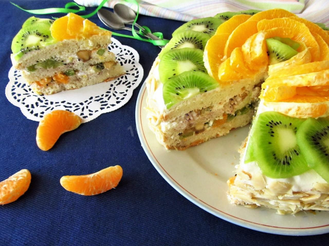 Торт бісквітний з фруктами рецепт з фото покроково 
