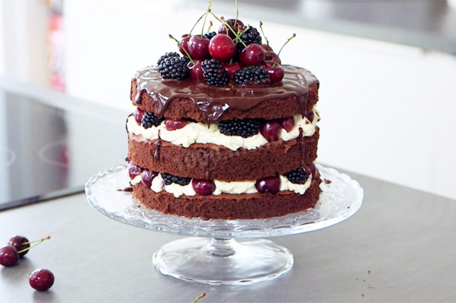 Голий торт з фруктами шоколадний бісквіт з маскарпоне рецепт з фото покроково і відео 