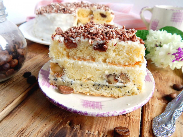 Торт з маком волоськими горіхами і родзинками рецепт з фото покроково 