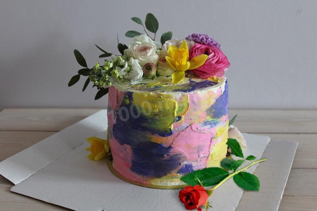 Торт весняний прикрашений квітами рецепт з фото 