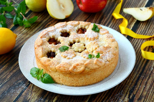 Пісочний пиріг з грушею і родзинками рецепт з фото покроково 