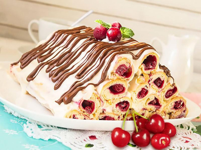 Торт хатинка з вишнею і шоколадом рецепт з фото 