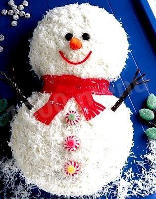 Новорічний торт Сніговик зі збитими вершками рецепт з фото 