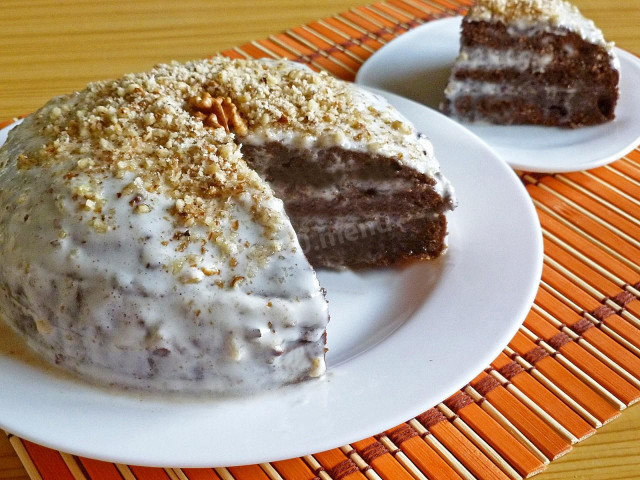Шоколадно сметанний торт Бісквіт з волоськими горіхами рецепт з фото покроково 