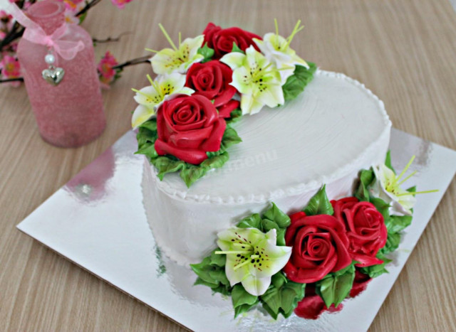 Весільний торт серце шоколадний з трояндами з крему рецепт з фото покроково 