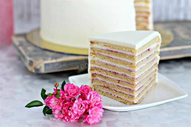 Пісочно-сирний торт з полуничним джемом рецепт з фото покроково 