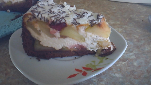 Шоколадно-сирний пиріг з яблуками і вишнями рецепт з фото покроково 