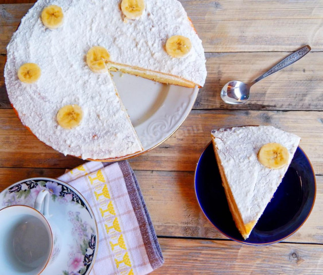 Торт бананово-сирний маннік на кефірі рецепт з фото покроково 