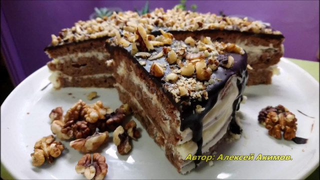 Торт Чорний принц зі сметанним кремом і вершками рецепт з фото покроково і відео 