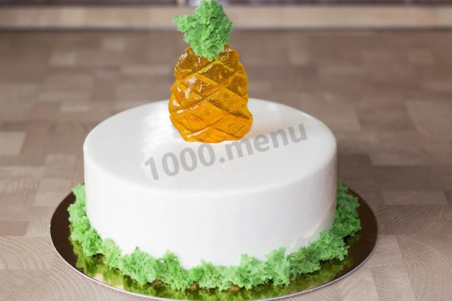 Муссовий торт з дзеркальною глазур'ю з кокосом і ананасом рецепт з фото покроково і відео 