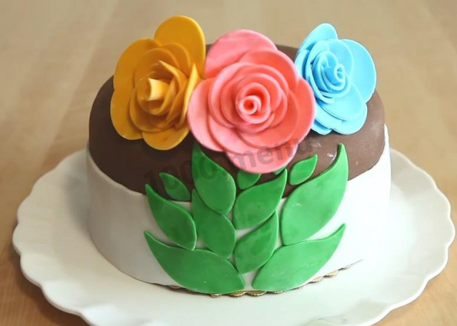 Торт Бісквіт з квітами з мастики рецепт з фото крок за кроком 