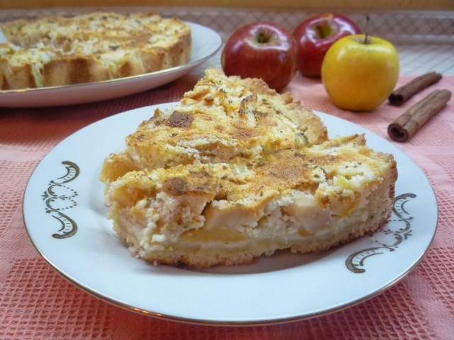 Швидкий яблучний пиріг з сирною заливкою рецепт з фото покроково 