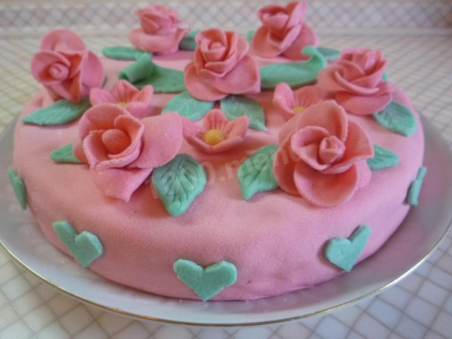 Рожева мрія торт бісквітний з мастикою рецепт з фото покроково