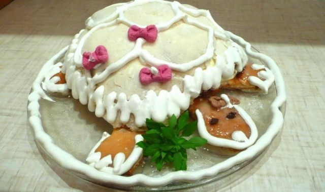 Торт черепаха зі сметаною і білою глазур'ю рецепт з фото покроково 