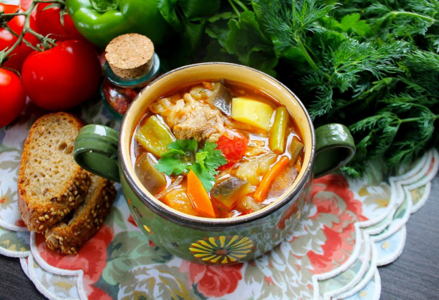 Суп з баклажанами, помідорами, перцем і стручкової квасолею рецепт з фото покроково і відео 