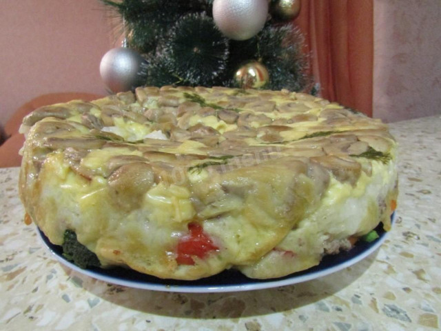 Багатошаровий заливний пиріг на кефірі з м'ясом і грибами рецепт з фото покроково і відео 