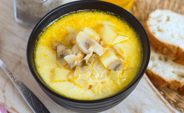Сирний суп з плавленим сиром і грибами рецепт з фото покроково 