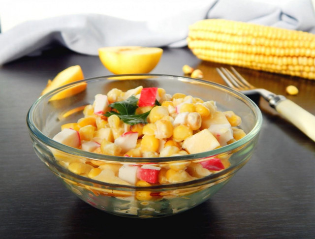 Салат крабові палички з яблуком і кукурудзою рецепт з фото покроково 