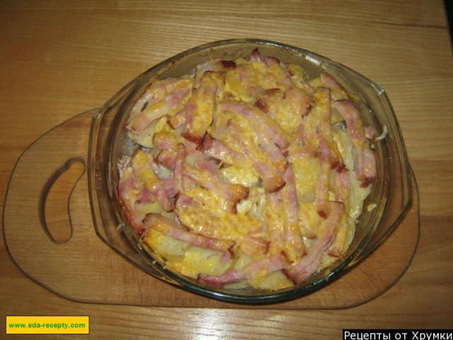 Картопляна запіканка з ковбасою сиром рецепт з фото покроково 