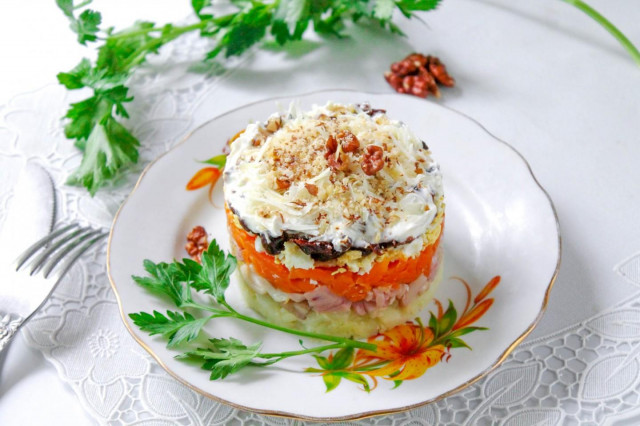 Салат з куркою чорносливом грибами рецепт з фото покроково 