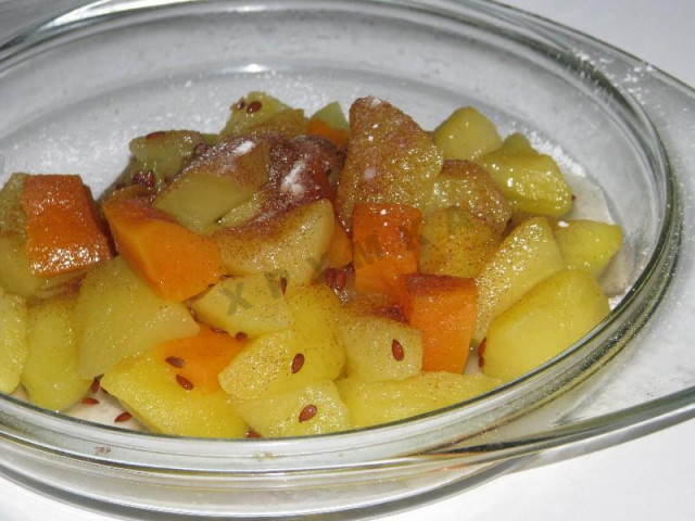 Запечені гарбуз з яблуками і корицею в мікрохвильовці рецепт з фото 