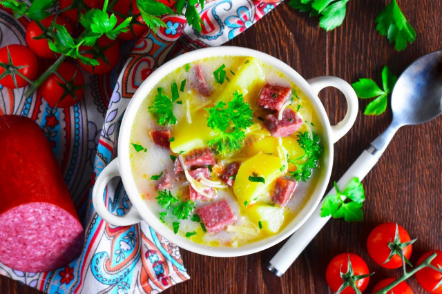 Сирний суп з плавленим сиром і ковбасою рецепт з фото покроково і відео 