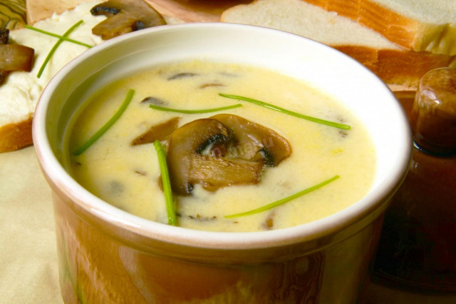 Суп-пюре з печериць з плавленим сиром рецепт з фото 
